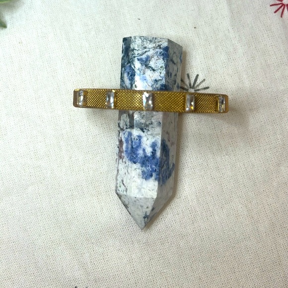 Gold Mesh Crystal Bangle Cuff Bracelet - Picture 4 of 8